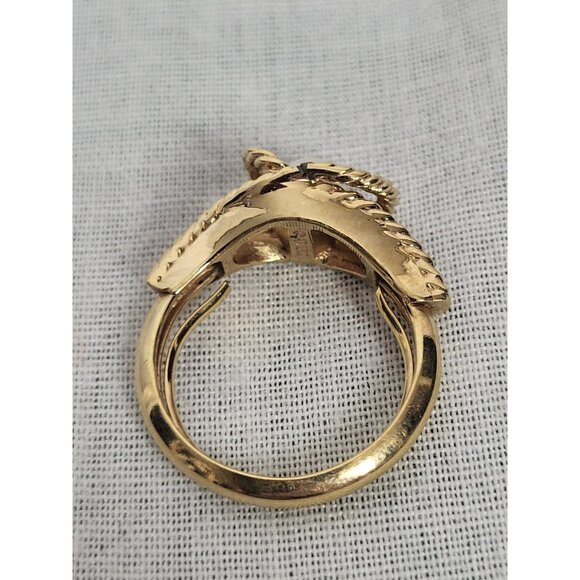 Vintage Avon Braided Rope Faux Pearl Ring Size 3.5-4.5 Gold Tone Pinky Knotted - Picture 4 of 9